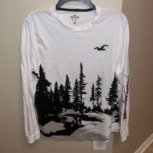 Hollister men’s long sleeve, shirt, size medium white, and black